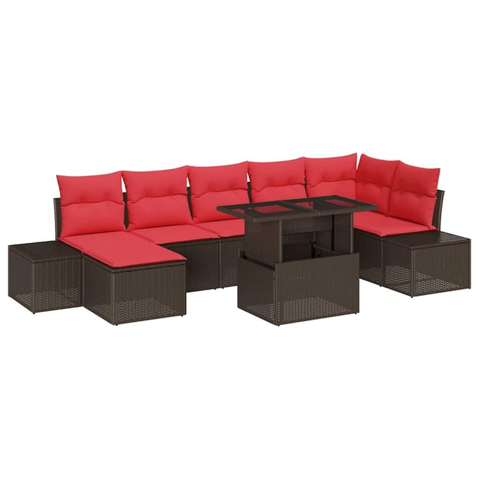 vidaXL - Tuinbank - Set - 8 - st - Bruin - en - Rood - poly - rattan