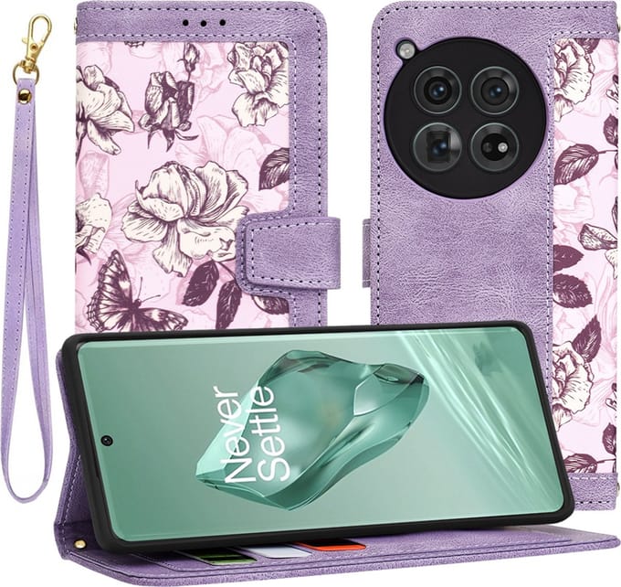 Hoesje geschikt voor OnePlus 12 - Techsuit FlipCraft Book Wallet Case met koord - Mysterious Purple