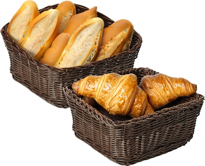 Kesper Brood/fruit mandje - 2x - donkerbruin - vierkant - D24 x H11 cm - broodmandjes