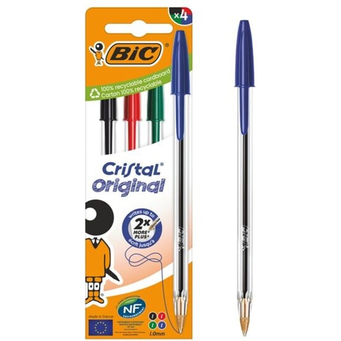 BIC Cristal Original biros kleurenmix, doosje van 4, 1,0 mm, medium punt