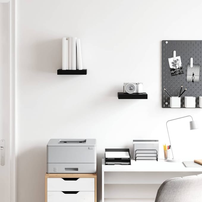 vidaXL - Wandschappen - zwevend - 2 - st - 23x23,5x3,8 - cm - MDF - hoogglans - zwart