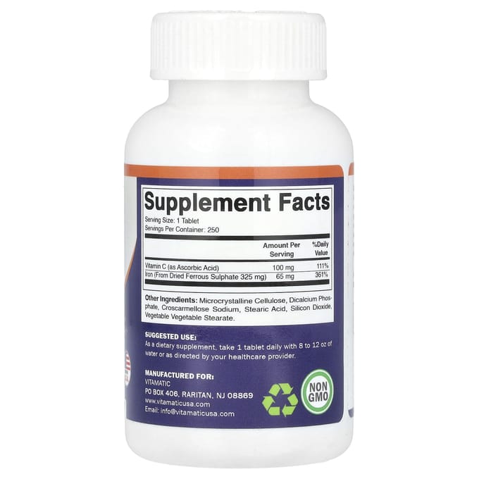 Vitamatic, ijzersulfaat + vitamine C, 250 omhulde tabletten