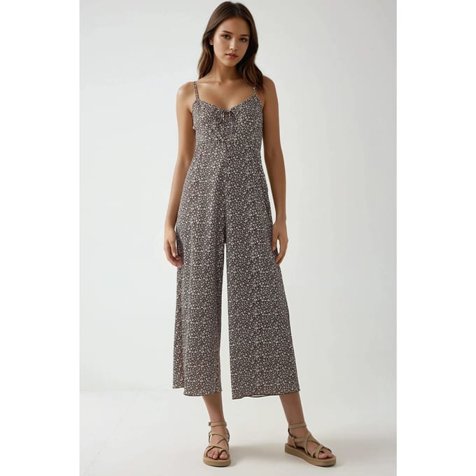 Wijde Been Bloemen Gebreide Jumpsuit met V-hals
