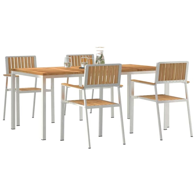 vidaXL Buiten Eettafel Set 5 pcs Bruin Massief Teakhout