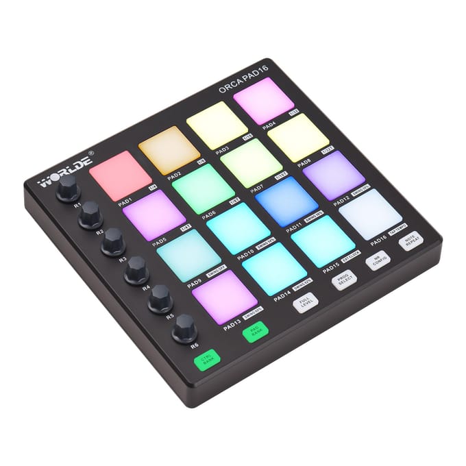 WORLDE MIDI-controller Beat Maker Machine 6 toewijsbare knoppen Opmerking Herhaal knoppen op volledig niveau en zwart