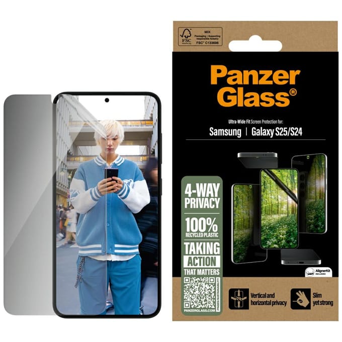 PanzerGlass ECO MATRIX 4-way Privacy Screen Protector Samsung Galaxy S25 | Ultra-wide Fit