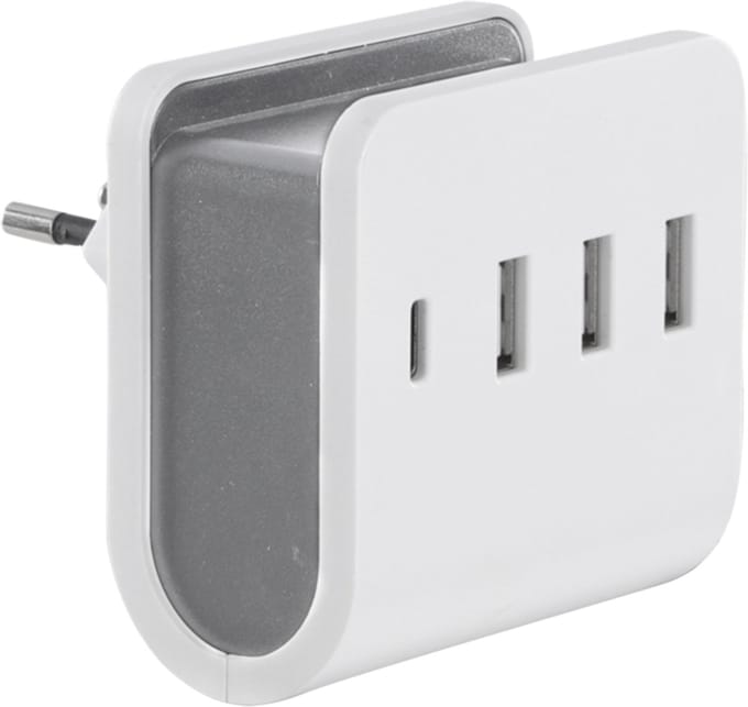 Q-Link adapter - 3 x USB A - 1 x USB C - 5V - 4.8A - wit/grijs