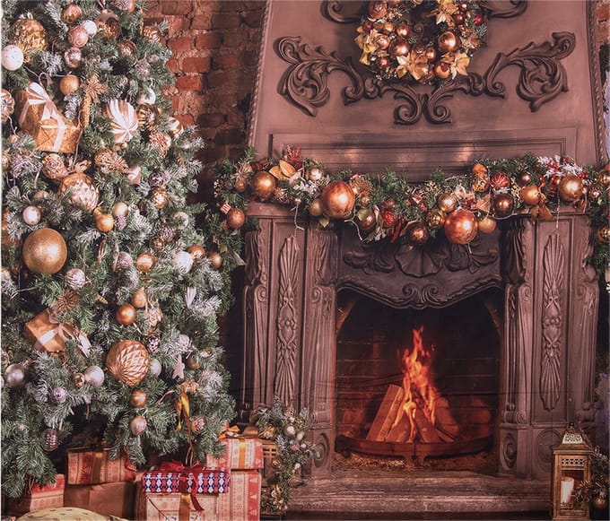 Clayre & Eef Kerst Achtergronddoek 180x210 cm Bruin Textiel Kerstboom
