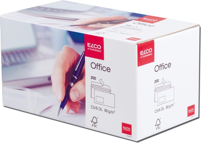 Elco Envelop C5/6 met venster links - 80 g/m² - Kleefstrip - wit - 200 stuks