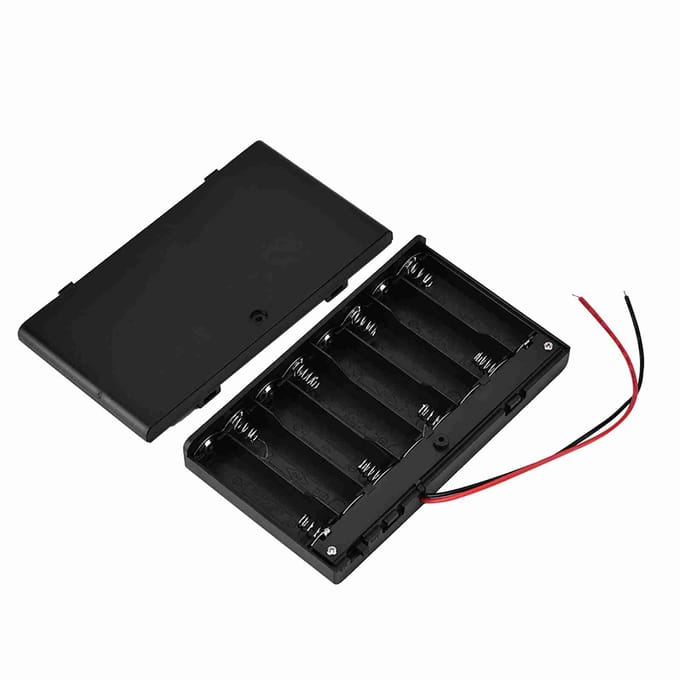 Draagbare 8 stuks AA Batterijhouder Batterij Opbergdoos met Deksel & Aan/Uit Schakelaar black