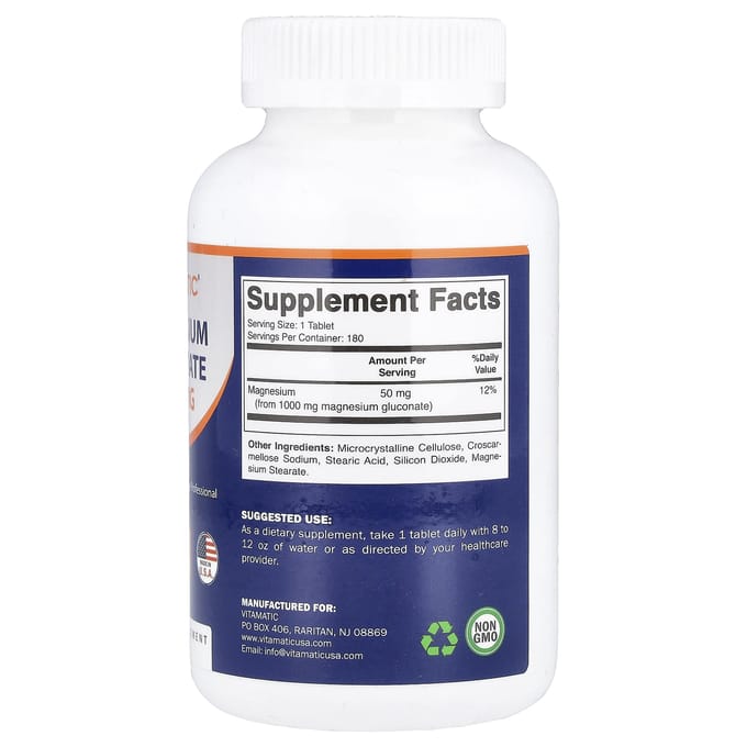 Vitamatic, Magnesiumgluconaat, 1.000 mg, 180 Tabletten