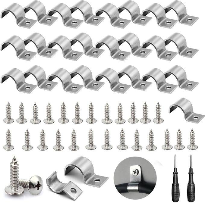 Solidchoice - Set van 25 RVS Kabelclips met Diverse Diameter