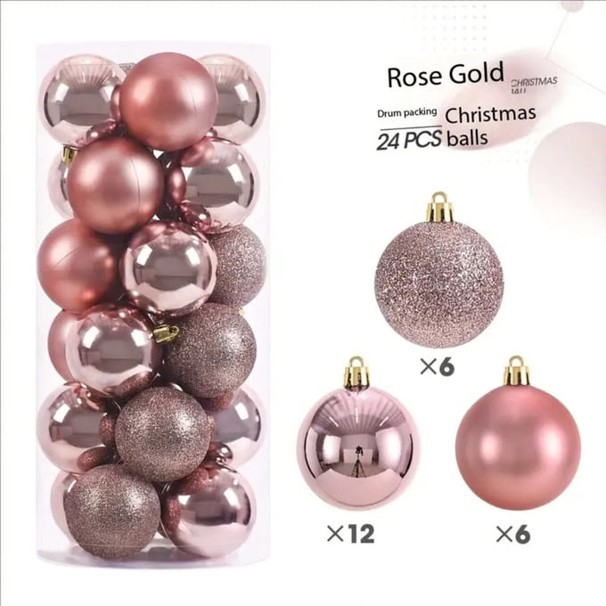 Nivard Kerstballen - Kerstversiering - Plastic - Kerstballenset - Rose/Goud - 24 stuks