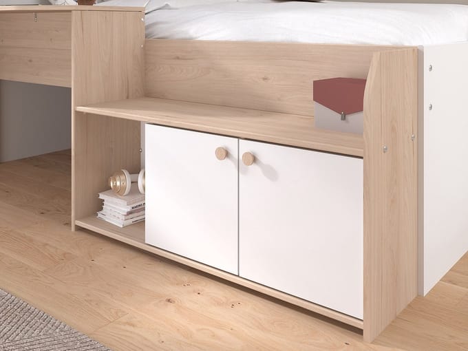 Vente-unique Combinatiebed hout natuurlijk licht, wit 90 x 190 cm, 90 x 200 cm