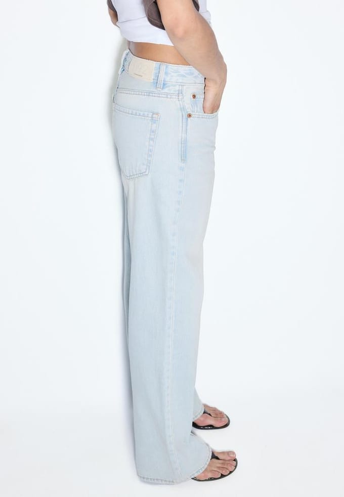 Stradivarius D92 straight wide jeans met scheuren  LICHTBLAUWE DENIM WASSING 32