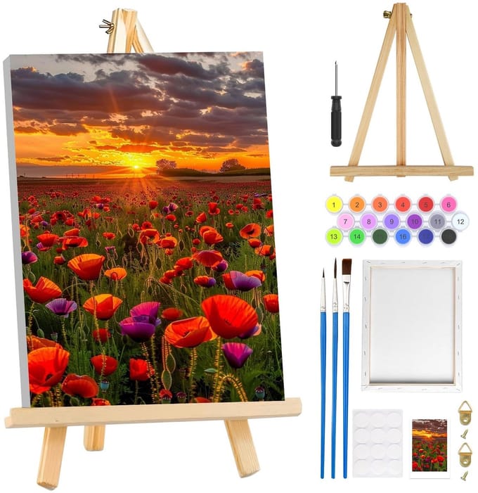 Dailygoods- Schilderen op Nummer - Bloemen Landschap met Frame - Ezel