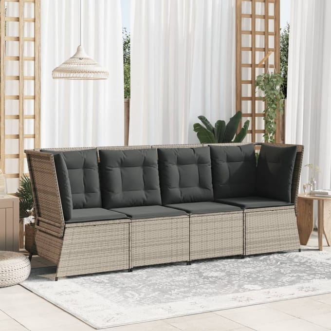 vidaXL - Tuinhoekbank - met - kussens - poly - rattan - lichtgrijs