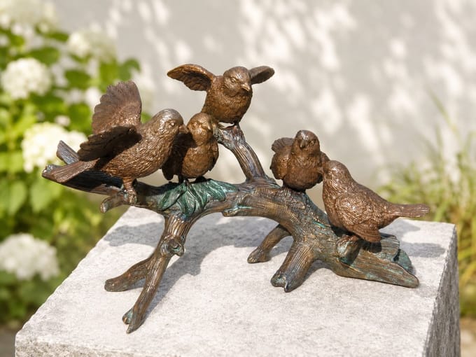 Tuinbeeld brons - beeld Vogels op tak - Bronzartes