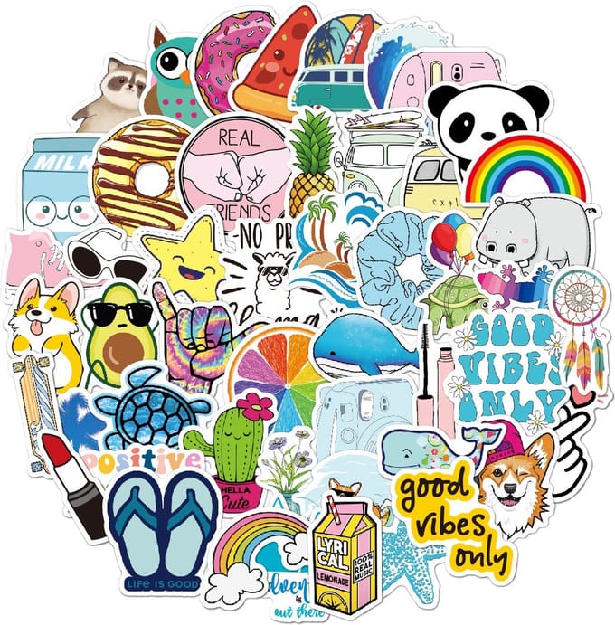 Winkrs | Vrolijke Stickermix | 50 stickers met dieren, fruit, quotes, etc.
