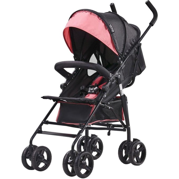 Poussette Légère Compacte Pliage Facile Dossier Réglable Noir/Rose