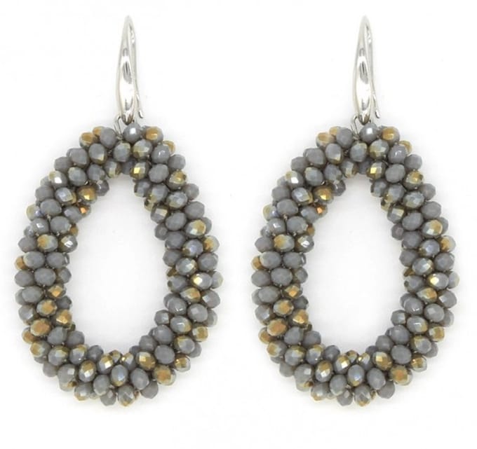 Jomide Oorhangers Glass Beads - Grijs/Goudkleurig