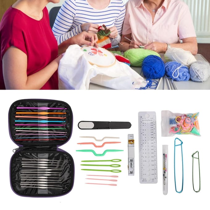 Kit de 100 aiguilles à tricoter pour pulls, 22 crochets en métal, outils de couture, DIY violet