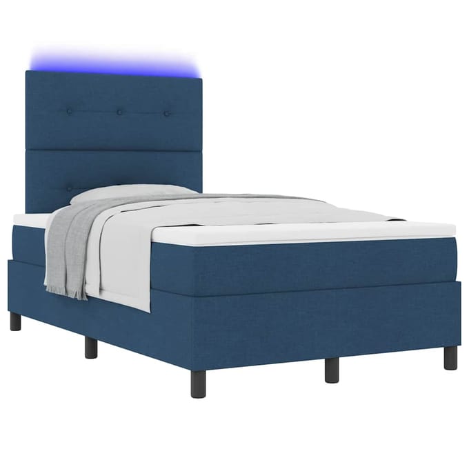 vidaXL - Boxspring - bed - met - LED-stripverlichting - Blauw - 120 - x - 200 - cm - Stof