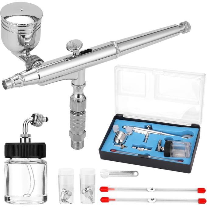 Professionele Airbrush Set voor Modelbouw Kunst Schilderen met G1/8 Adapter Sleutel 2 Vloeistofbekers veelkleurig