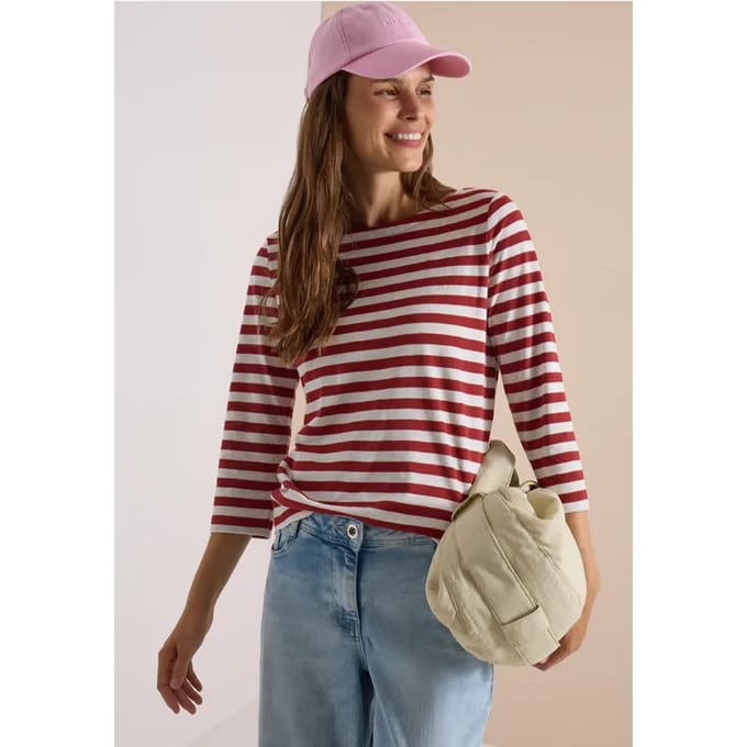 Basic Shirt met boothals en strepen