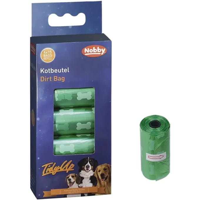 Rollen van 15 hondenpoepzakjes met bottenprint Nobby Pet TidyUp