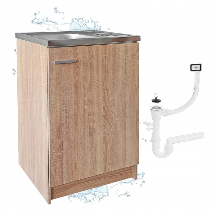 STAMAR - Keukenonderkast 60 cm met spoelbak en sifon - sonoma eiken