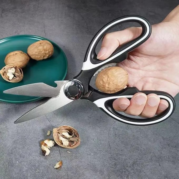 Ciseaux de cuisine multifonctionnels, pour tuer le poisson, couper les légumes rôtis, os de gril, ciseaux en acier inoxydable beige