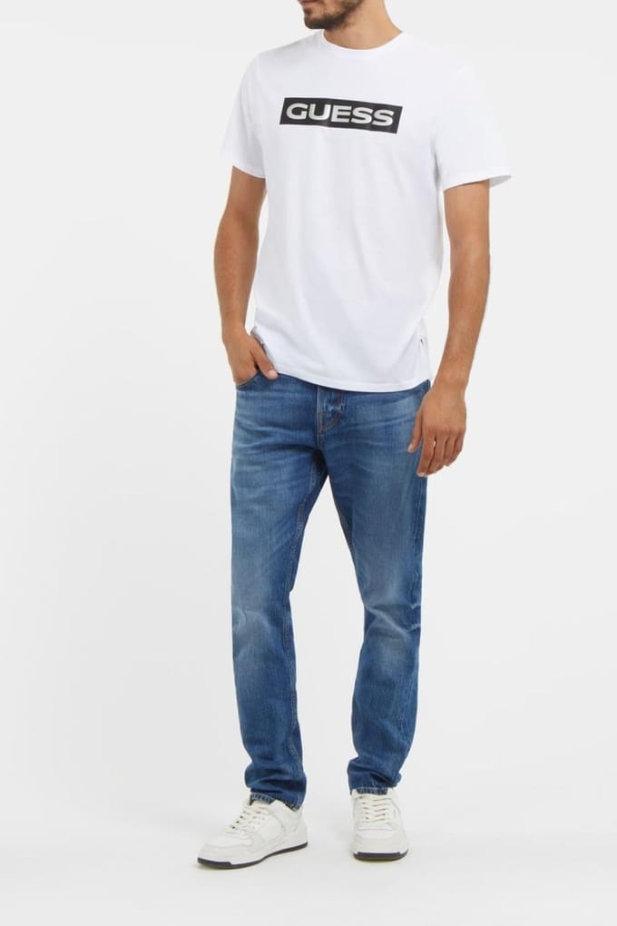 GUESS Ss Bsc Hd Metallic L Pure White Taglia: M | Magliette basic Outlet | Uomo | Bianco