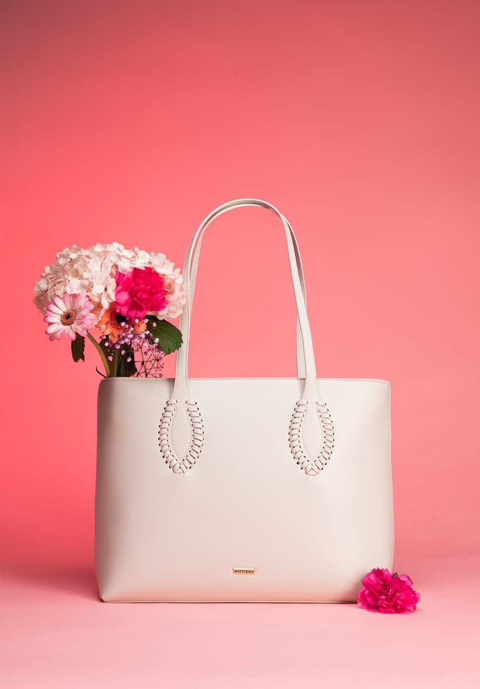 Wittchen Dames eco-leren shopper met geweven accenten, crème