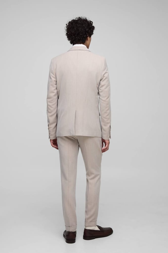 Slim Fit Herringbone Suit Blazer | Stone | Size Medium