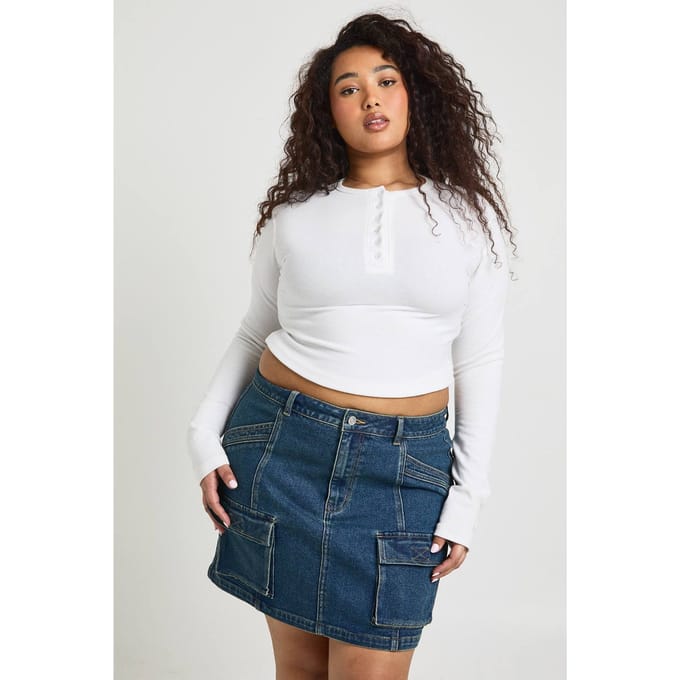 boohoo Dames Plus Cargo Denim Mini Rok | Vintage Was | Maat: 52