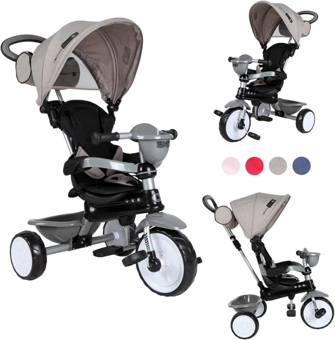Kinderdriewieler - Loopfiets - Buiten Spelen - Verstelbare Duwstang - 75 cm - Grijs