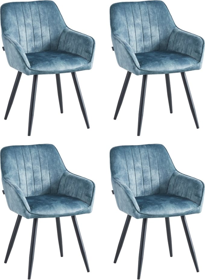 Colenis® - Ozzy Eetkamerstoel - Set Van 4 - Blauw - Adoré Velvet - Industrieel - Met armleuning