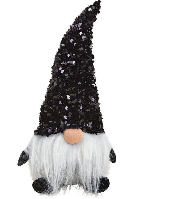 Pluche gnome / dwerg - decoratie pop - knuffel - zwart met glitters - 29 cm - Kerstgnomes / kerstdwergen / kerstkabouters