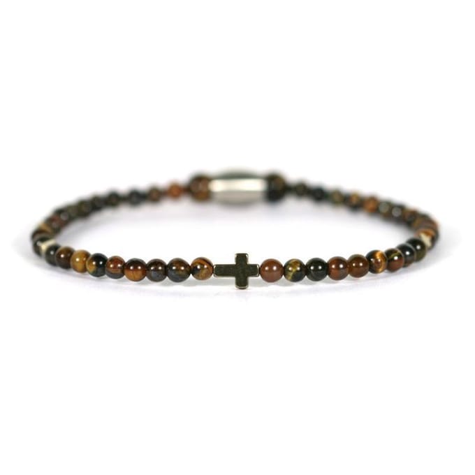 IbizaMen - Gold pyrite kruis tijgeroog 4mm 18cm