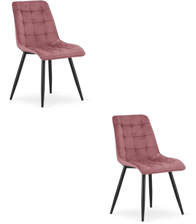 Set van 2 eetkamerstoelen SPLIT – Fluweel donkerroze – Zwarte metalen poten – Modern design