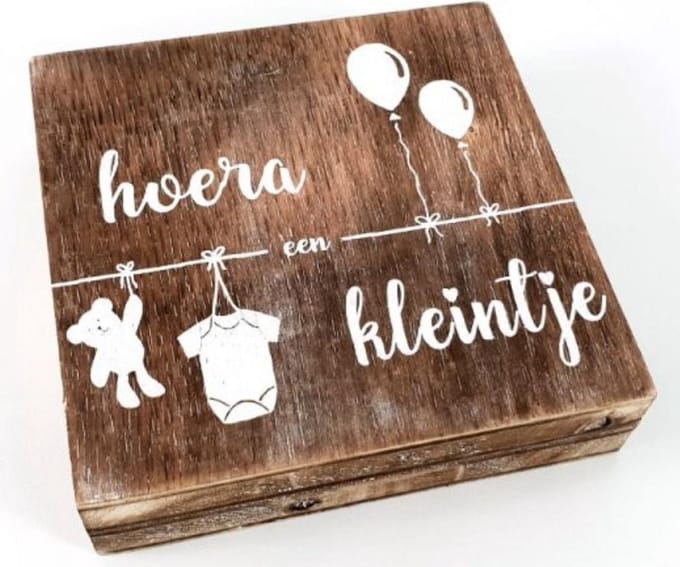 tekstblok hoera een kleintje 20 x 20 ( Naturel)