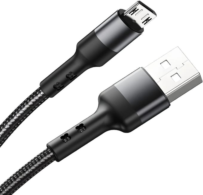 Nereb- USB naar Micro USB Kabel – 2m – Gevlochten Nylon – Zwart – 8W – Data & Opladen