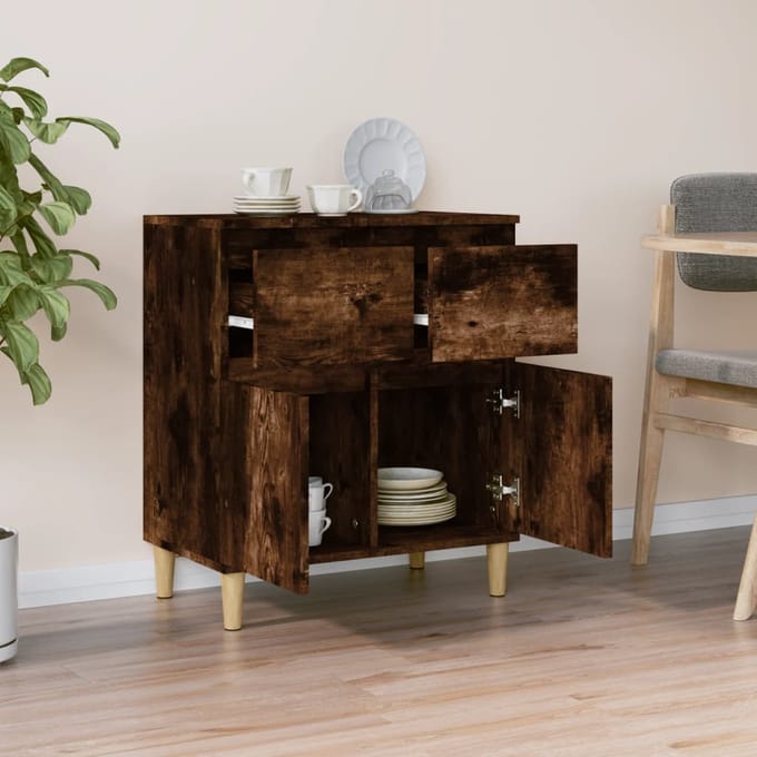 vidaXL - Dressoir - 60x35x70 - cm - bewerkt - hout - gerookt - eikenkleurig