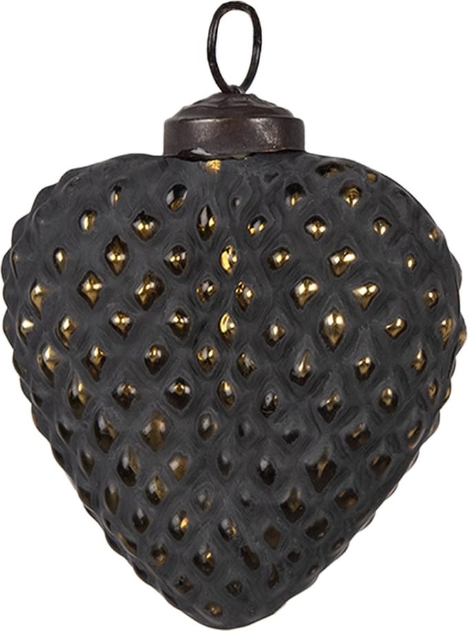 Clayre & Eef Kerstbal Overig 7x3x8 cm Zwart Glas Kerstballen