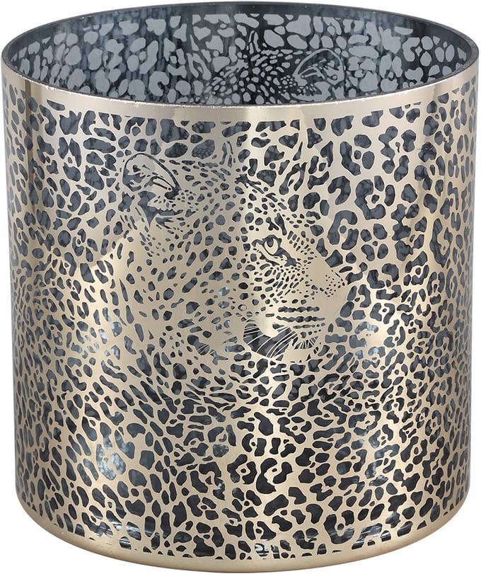 PTMD Loiza Gold luxe glazen windlicht luipaard print goud S - 9 x 10 cm