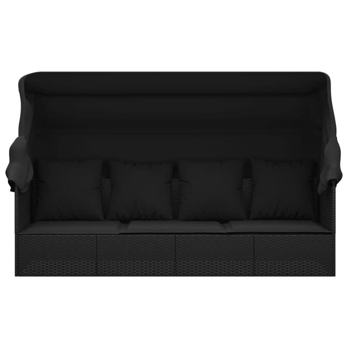 vidaXL - Loungebed - met - luifel - en - kussens - poly - rattan - zwart