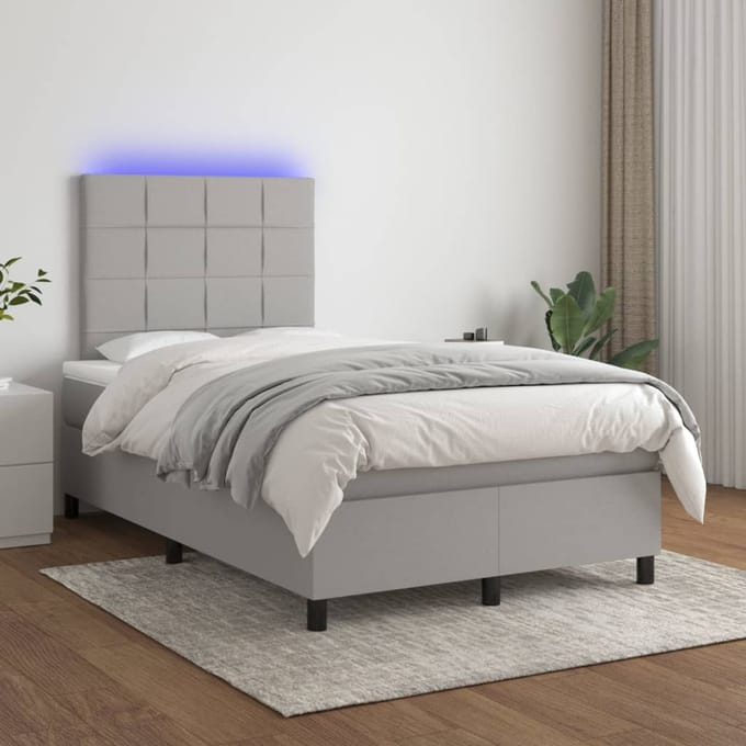 vidaXL - Boxspring - met - matras - en - LED - stof - lichtgrijs - 120x200 - cm