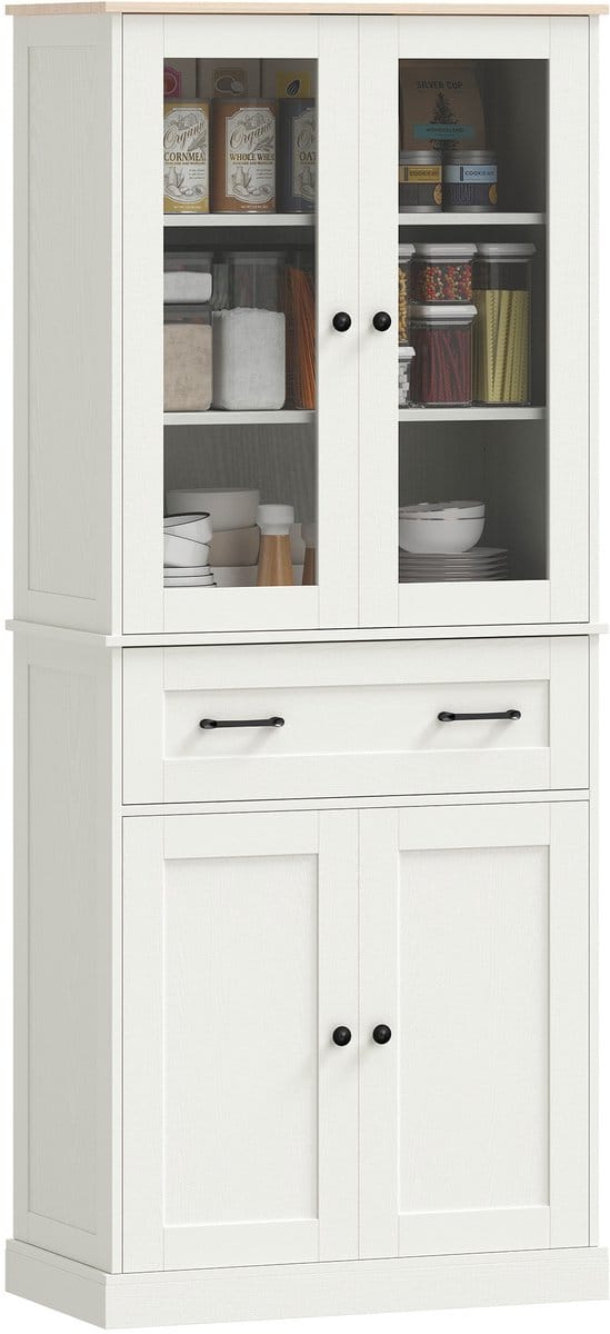 HOMCOM Keukenvoorraadkast-MDF-76L x 40B x 182,5H cm-Crèmewit