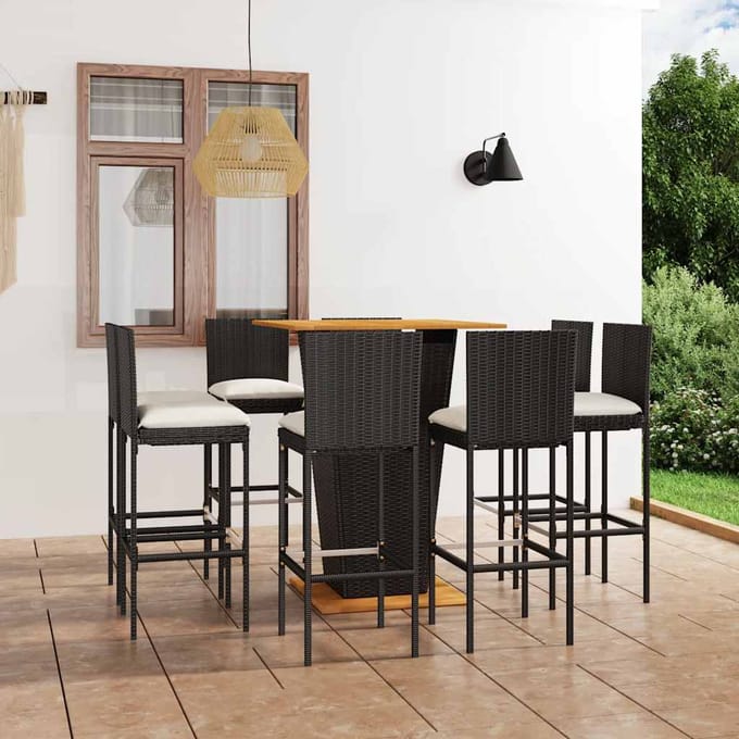 vidaXL - 9-delige - Tuinbarset - met - kussens - poly - rattan - zwart